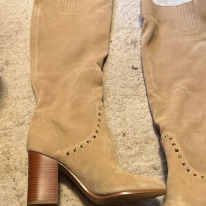 Michael Kors Tan Heeled Boots with Stud Accents